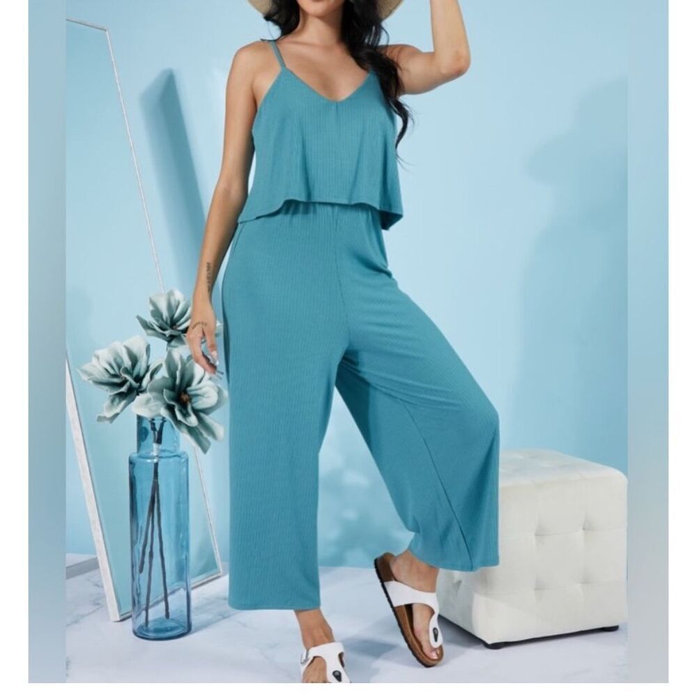 Zenana Outfitters Aqua Sleeveless Jumpsuit